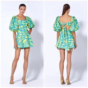 Alexis Bodhi Puff Sleeve Mini Dress Blue Yellow